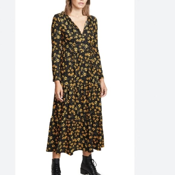 FREE PEOPLE Tiers Of Joy Floral-print Stretch-jersey Midi Dress - Picture 1 of 8